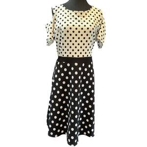 Women’s RODAN Reverse Polka Dot Cold Shoulder Dress Sz L
